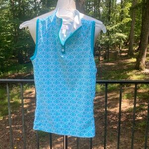 Lily's blue sleeveless, zipper on the top quarter, top with pattern sz. XS